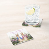 Personaliseer Peter en Flopsy Baby shower met naam Kartonnen Onderzetters (Insitu)