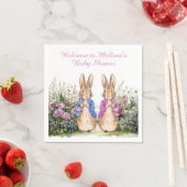Personaliseer Peter en Flopsy Baby shower met naam Servet (Insitu)