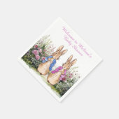 Personaliseer Peter en Flopsy Baby shower met naam Servet (Hoek)