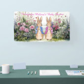 Personaliseer Peter en Flopsy Baby shower Spandoek (Beurs)