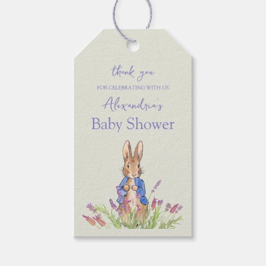 Personaliseer Peter het Konijn Baby shower Cadeaulabel (Voorkant)