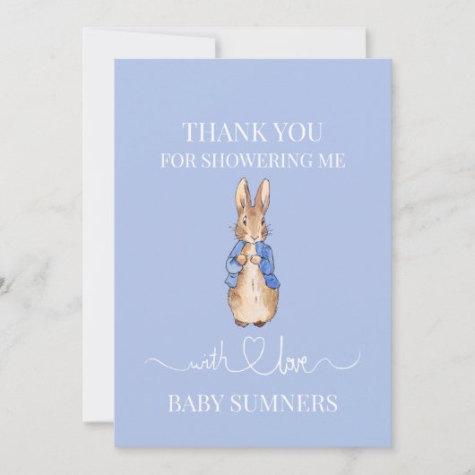 Personaliseer Peter het konijn Baby shower Dank u Bedankkaart (Voorkant)