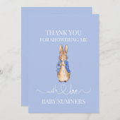 Personaliseer Peter het konijn Baby shower Dank u Bedankkaart (Voorkant / Achterkant)