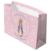 Personaliseer Peter het konijn Baby shower Groot Cadeauzakje (Achterkant Gekanteld)