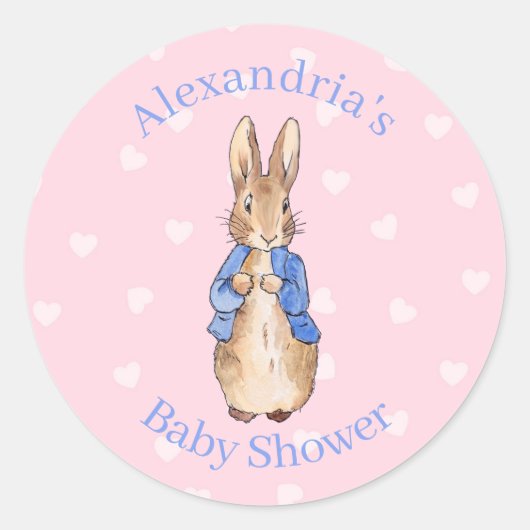 Personaliseer Peter het konijn Baby shower Ronde Sticker (Voorkant)
