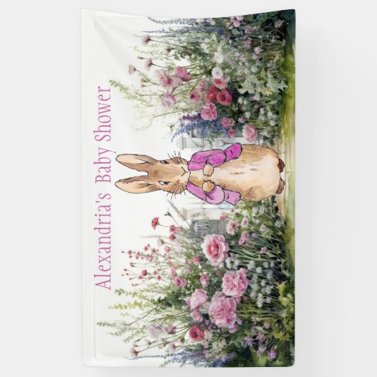 Personaliseer Peter het konijn Baby shower Spandoek (Verticaal)