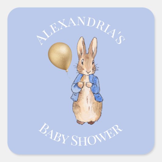 Personaliseer Peter het konijn Baby shower Vierkante Sticker (Voorkant)