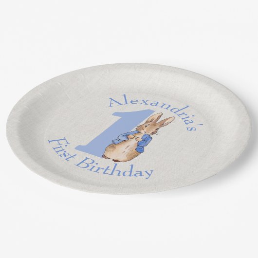 Personaliseer Peter het konijn Eerste verjaardag Papieren Bordje (Gekanteld)