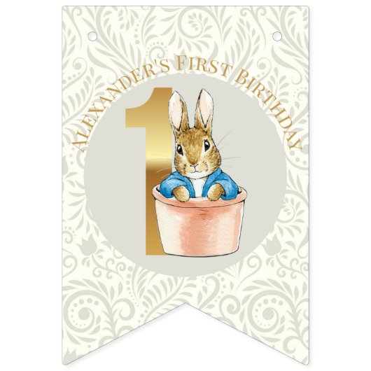 Personaliseer Peter het konijn Eerste Verjaardag Vlaggetjes (Eerste vlag)