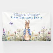 Personaliseer Peter het konijn Eerste Verjaardagsf Spandoek (Horizontaal)