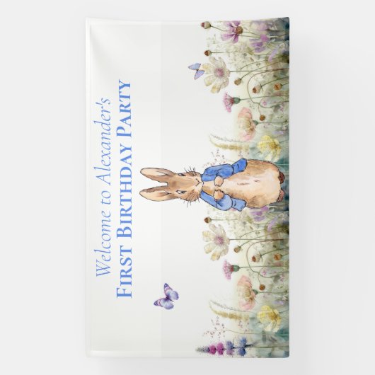 Personaliseer Peter het konijn Eerste Verjaardagsf Spandoek (Verticaal)