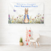 Personaliseer Peter het konijn Eerste Verjaardagsf Spandoek (Insitu)