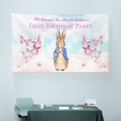 Personaliseer Peter het konijn Eerste Verjaardagsf Spandoek (Beurs)