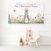 Personaliseer Peter het konijn Eerste Verjaardagsf Spandoek (Insitu)