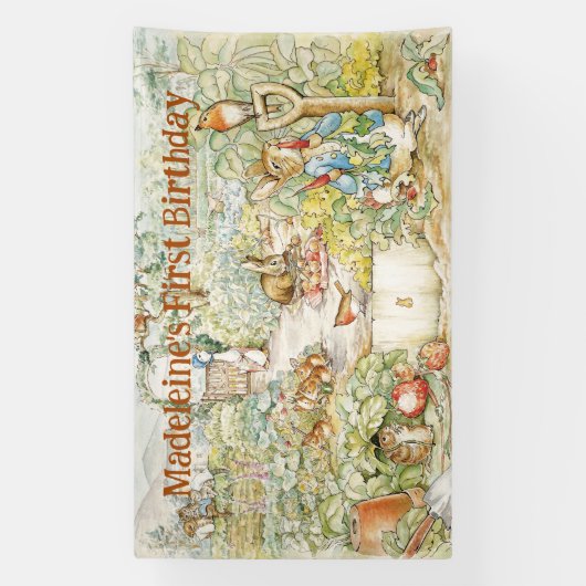 Personaliseer Peter het konijn Eerste Verjaardagsf Spandoek (Verticaal)