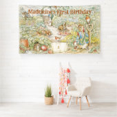 Personaliseer Peter het konijn Eerste Verjaardagsf Spandoek (Insitu)