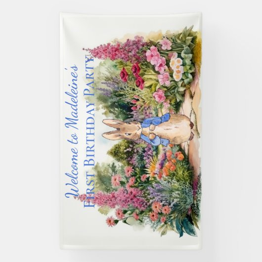 Personaliseer Peter het konijn Eerste Verjaardagsf Spandoek (Verticaal)