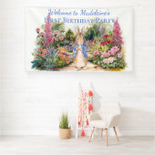 Personaliseer Peter het konijn Eerste Verjaardagsf Spandoek (Insitu)