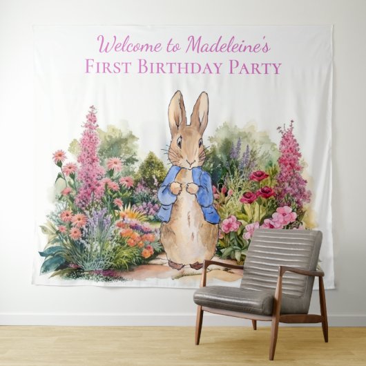 Personaliseer Peter het konijn Eerste Verjaardagsf Wandkleed (In Situ (horizontaal))