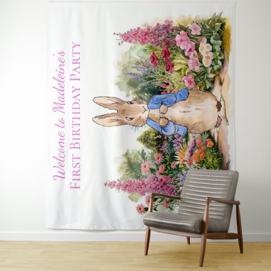 Personaliseer Peter het konijn Eerste Verjaardagsf Wandkleed (In situ)