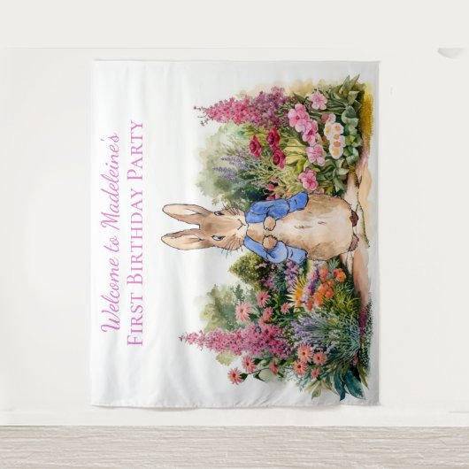 Personaliseer Peter het konijn Eerste Verjaardagsf Wandkleed (Voorkant)