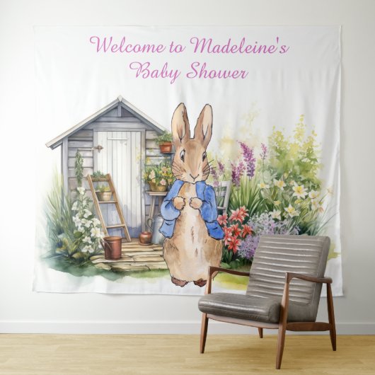 Personaliseer Peter het konijn in tuin baby shower Wandkleed (In Situ (horizontaal))