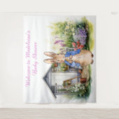Personaliseer Peter het konijn in tuin baby shower Wandkleed (Voorkant)