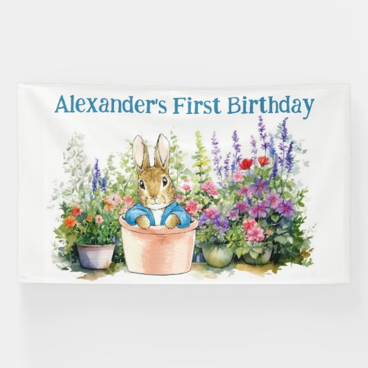 Personaliseer Peter in een pot Eerste Verjaardagsf Spandoek (Horizontaal)