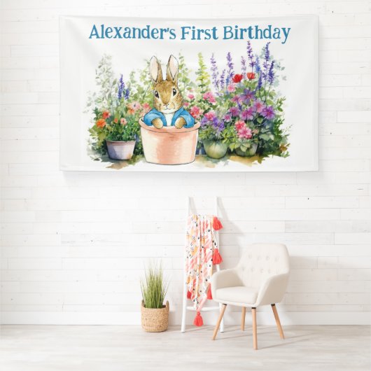 Personaliseer Peter in een pot Eerste Verjaardagsf Spandoek (Insitu)