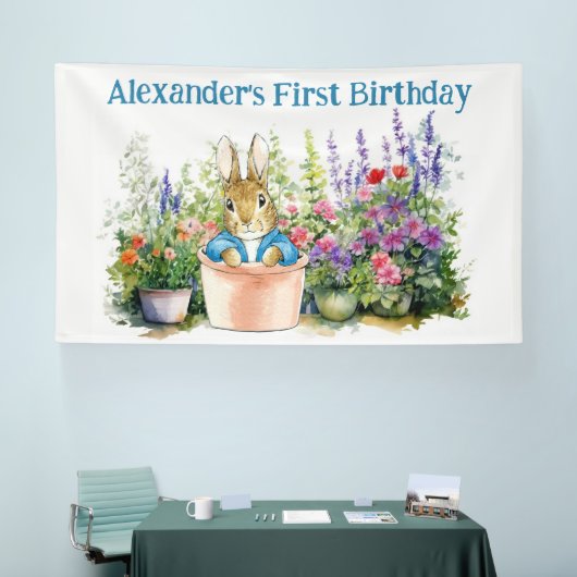 Personaliseer Peter in een pot Eerste Verjaardagsf Spandoek (Beurs)