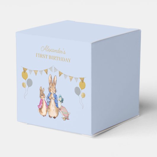 Personaliseer Peter konijn 1e Verjaardag Bedankdoosjes (Achterkant)