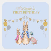 Personaliseer Peter konijn 1e Verjaardag Vierkante Sticker (Voorkant)