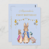 Personaliseer Peter konijn 1e verjaardagsuitnodigi Briefkaart (Voorkant / Achterkant)