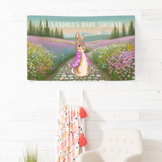 Personaliseer Peter konijn Baby shower Spandoek (Insitu)