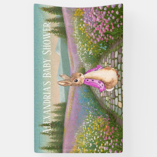 Personaliseer Peter konijn Baby shower Spandoek (Verticaal)