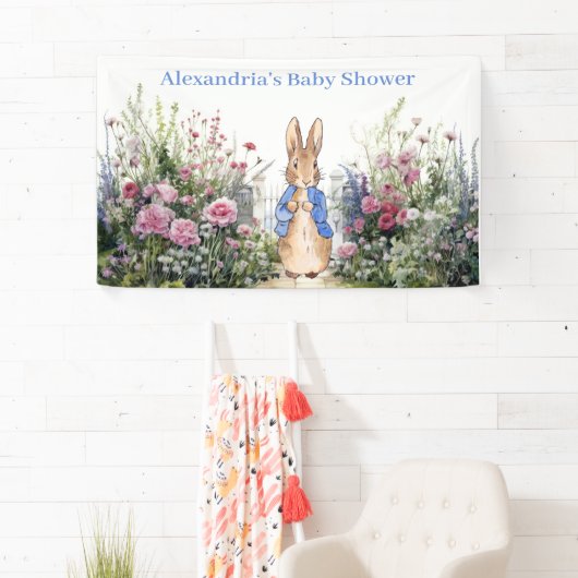 Personaliseer Peter konijn Baby shower Spandoek (Insitu)