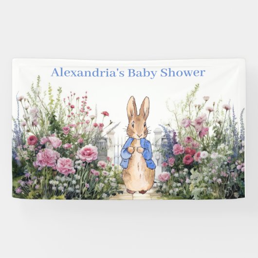 Personaliseer Peter konijn Baby shower Spandoek (Horizontaal)