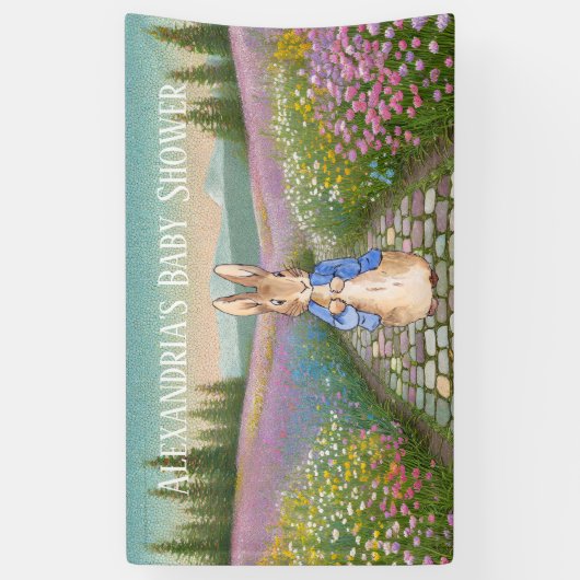 Personaliseer Peter konijn Baby shower Spandoek (Verticaal)