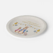 Personaliseer Peter konijn beige linnen 1e verjaar Papieren Bordje (Gekanteld)