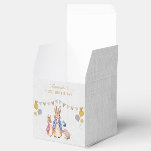 Personaliseer Peter konijn grijs linnen 1e verjaar Bedankdoosjes (Geopend)