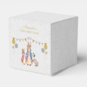 Personaliseer Peter konijn grijs linnen 1e verjaar Bedankdoosjes (Achterkant)