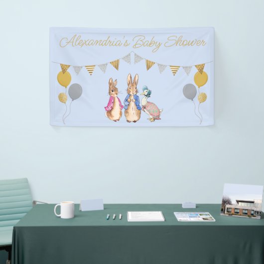 Personaliseer Peter rabbit Baby shower Tuinbord Spandoek (Beurs)
