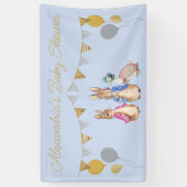 Personaliseer Peter rabbit Baby shower Tuinbord Spandoek (Verticaal)