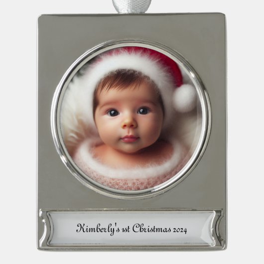 Personaliseer Photo Framed Ornament Verzilverd Banner Ornament (Voorkant)