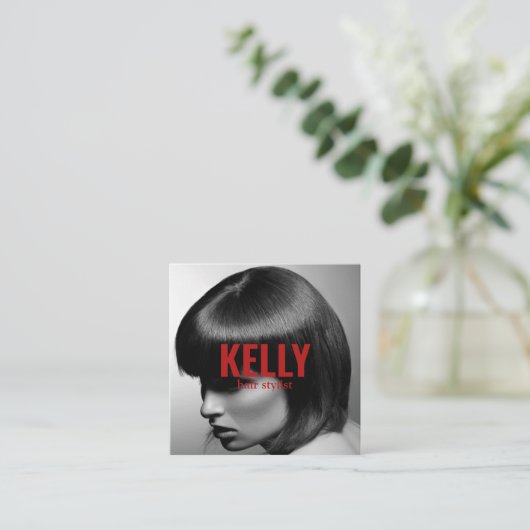 Personaliseer Photo Minimalist Haarstylist Salon Vierkante Visitekaartje (Staand voorkant)