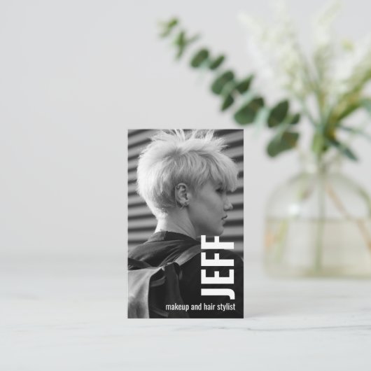Personaliseer Photo Minimalist Haarstylist Salon Visitekaartje (Staand voorkant)
