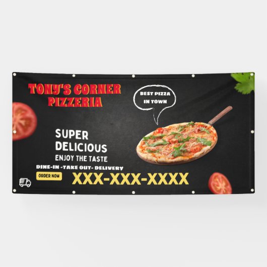Personaliseer Pizza Shop Business Groot Spandoek (Horizontaal)