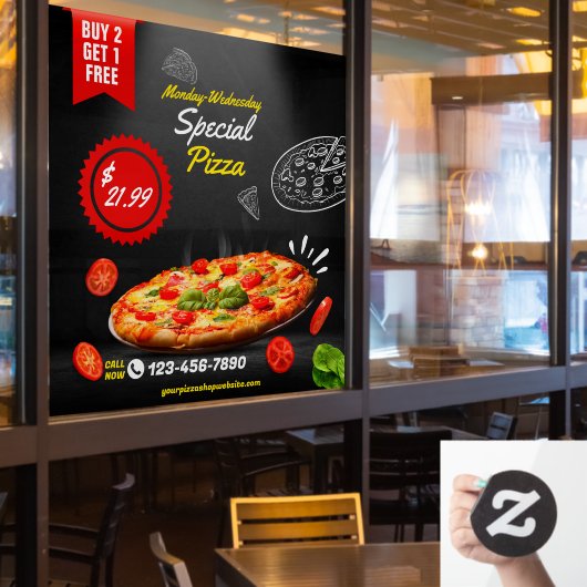 Personaliseer Pizza Shop Speciale Aanbieding Nacht Raamsticker (Restaurant Raam)