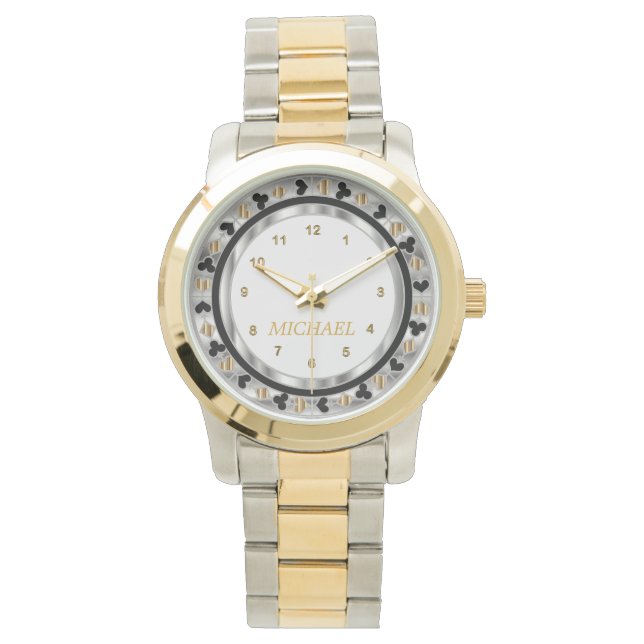 Personaliseer Poker Player - Sliver & Gold Horloge (Voorkant)
