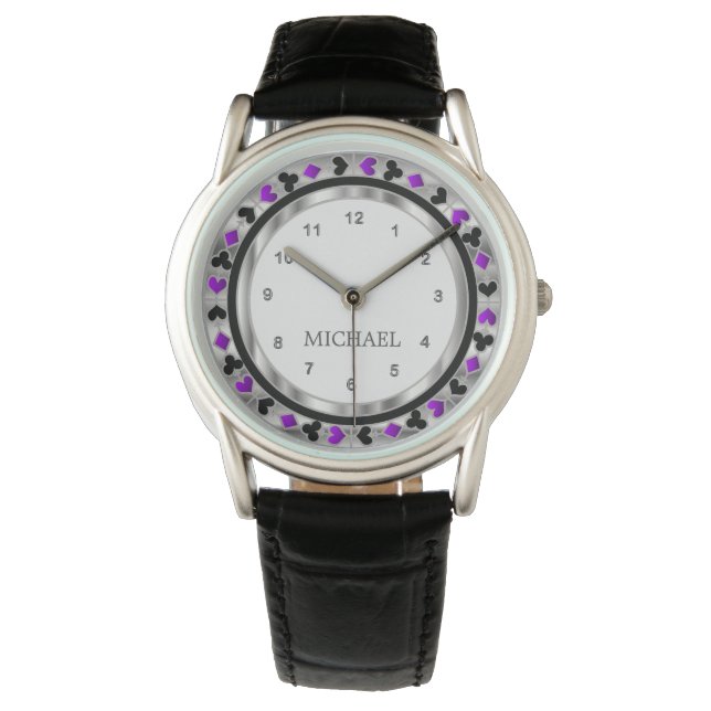 Personaliseer Poker Player - Sliver & Paarse Horloge (Voorkant)